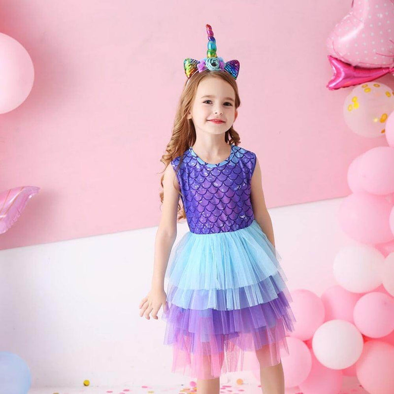 Vestido de sereia feminino com arco, vestido de baile infantil